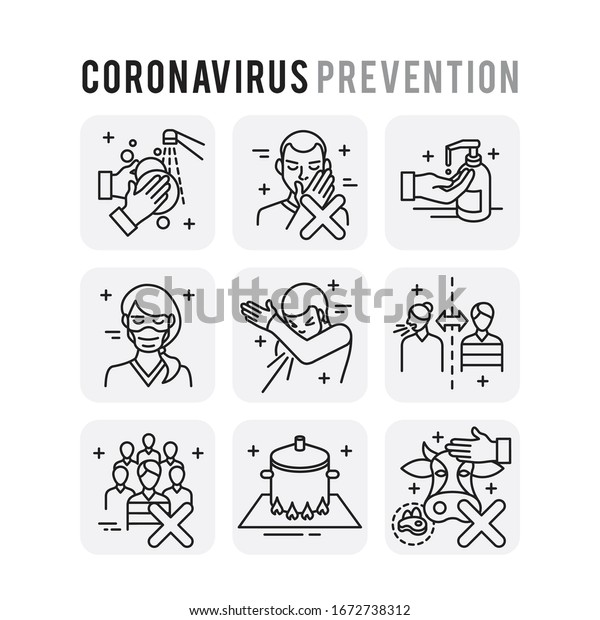 Symbole Fur Das Praventivsystem Coronavirus Thin Stock Vektorgrafik Lizenzfrei 1672738312