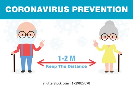 coronavirus prevention, Social Distancing, Old people keeping distance for infection risk and disease, wearing surgical protective Medical mask for prevent virus Covid-19. Health care concept