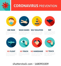 Coronavirus Prevention Tips Infographic. Flat Design Vector Illustration of Medical Concept with Text.