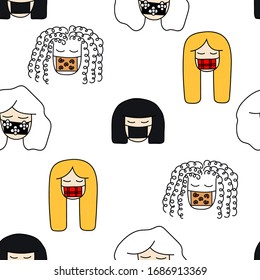 Coronavirus, prevention and treatment. Virus, infection, disease, health, protection. Masked girls. Vector illustration.