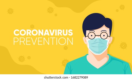 Coronavirus prevention with wear a face mask. Man prevention from covid-19