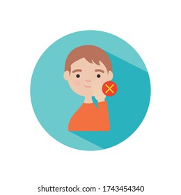 coronavirus preventions concept, Dont touch your face to prevent infection, cartoon man touching his face over white background, block style, vector illustration