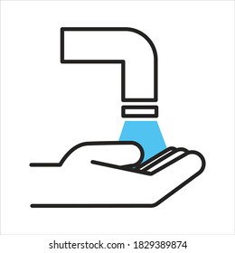 Coronavirus preventive measures, isolated icon of washing hands with running water. Using antibacterial lotions and liquid to get rid of viruses. Antiviral sanitary, hygiene vector in flat style