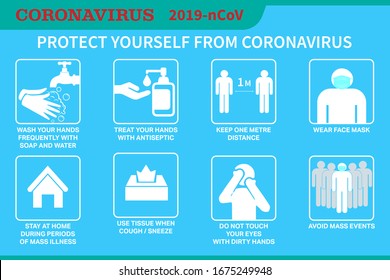 Coronavirus preventive signs  Basic protective measures against the new coronavirus  Coronavirus advice for the public via icons  Important information   guidance to stay healthy from Covid  19 