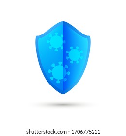 Coronavirus protection blue shield, anti covid-19 emblem. Health care icon. Modern bright design. Premium vector illustration.