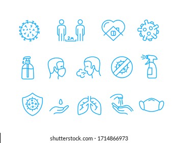 Coronavirus protection campaign icons set isolated on white background