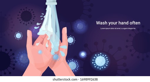 coronavirus protection concept wash your hands often protect yourself prevent covid 19 horizontal copy space vector illustration