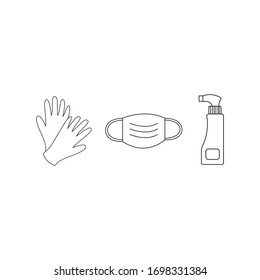 Coronavirus protection. Gloves, antiseptic, medical mask. Vector.