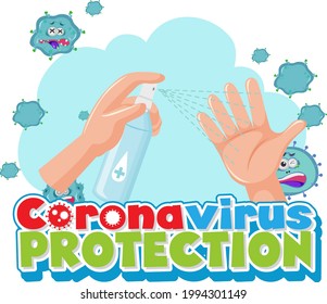 Coronavirus-Schutz mit Händen unter Verwendung von Alkohol-Sannitizer-Spray-Illustration