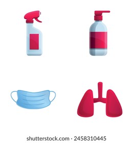 Coronavirus protection icons set cartoon vector. Hygiene and protection product. Coronavirus pandemic