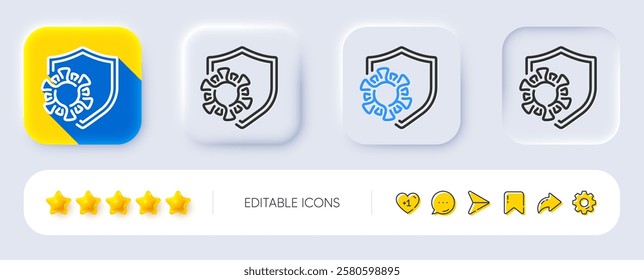 Coronavirus protection line icon. Neumorphic, Flat shadow, 3d buttons. Covid virus sign. Infection protect symbol. Line coronavirus icon. Social media icons. Vector