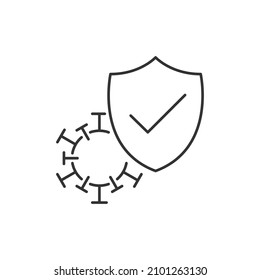 Coronavirus protection line icon. Shield with molecule vector illustration
