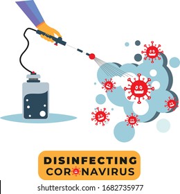 Coronavirus Protection. Man in gloves holds a disinfectant virus Covid-19. Coronavirus disease. Preventive Measure.