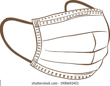 Coronavirus protection medical face mask outline lineart hand drawn	