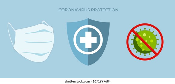 Coronavirus protection. Protective mask against the virus. Stop coronavirus. Coronavirus outbreak. Medical concept with dangerous cells. Vector illustration EPS10