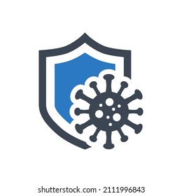 Coronavirus Protection related vector glyph icon. Shield protects against coronavirus. Coronavirus Protection sign. Isolated on white background. Editable vector illustration