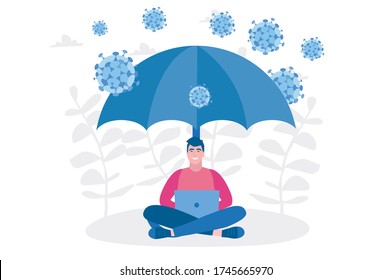 Coronavirus Protection Safe Zone, Stay Home, Umbrella To Protect  Business COVID-19, Vector Illustration For Web Banner, Infographics, Mobile. Insurance Coverage Or Government Policy To Help Business 