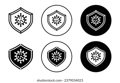 Coronavirus protection shield icon. Safety from viral infection of bacteria symbol set. Covid 19 protection shield to improve immune system vector sign. Corona Anti virus prevention shield line logo