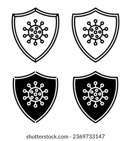 Coronavirus protection shield icon set in black filled and outlined style. suitable for UI designs