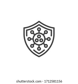 Coronavirus protection shield line icon. linear style sign for mobile concept and web design. Covid-19 shield protection outline vector icon. Symbol, logo illustration. Vector graphics