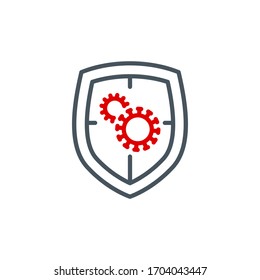 coronavirus protection shield single line icon isolated on white. Perfect outline symbol Prevention Coronavirus Covid 19 pandemic quarantine banner. design warning protect element with editable Stroke
