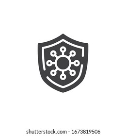 Icono del vector de protección coronavirus. signo plano relleno para concepto móvil y diseño web. Icono de glifo escudo de virus 2019-nCov. Símbolo, ilustración del logotipo. Gráficos vectoriales