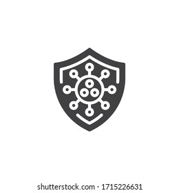 Coronavirus protection shield vector icon. filled flat sign for mobile concept and web design. Covid-19 shield protection glyph icon. Symbol, logo illustration. Vector graphics