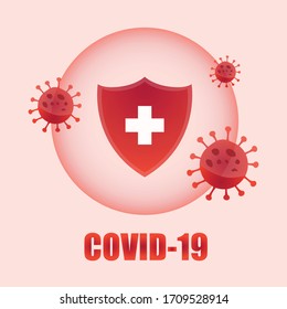 
CORONAVIRUS PROTECTION SHIELD, VECTOR OF RED COLOR ON PINK BACKGROUND