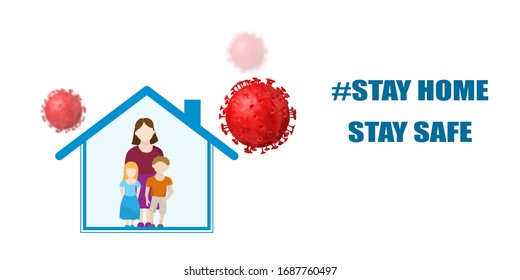 Coronavirus protection. Stay home. People inside the house in quarantine and viruses around.