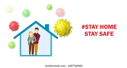 Coronavirus protection. Stay home. People inside the house in quarantine and viruses around.