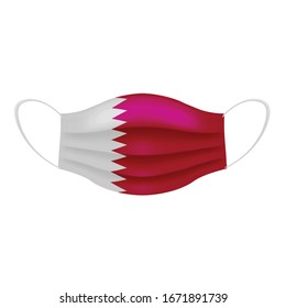 Coronavirus in Qatar. Graphic of surgical mask with qatari flag. Novel coronavirus (2019-nCoV or CoVid-19). Medical face mask as concept of coronavirus quarantine. Coronavirus outbreak.