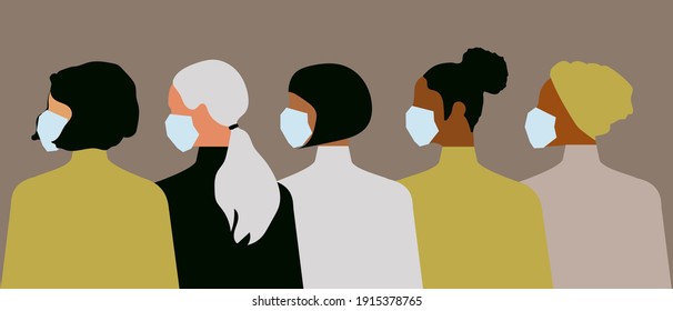 Coronavirus quarantine. 2019-nCoV, women in medical masks of different nationalities and religions. Modern vector graphics.