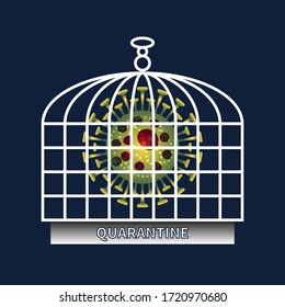 Coronavirus quarantine and blocking. Virus locked in cage. World quarantine and isolation mode. Lockdown, pandemic medical health risk, virology, epidemiology concept. Stay home. Vector illustration