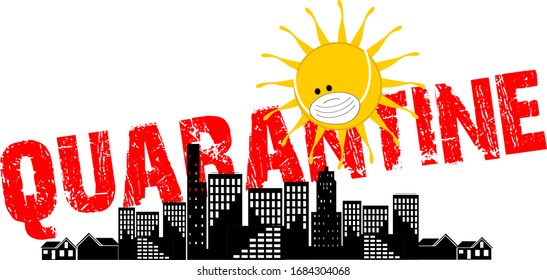 Coronavirus quarantine in city, on planet, coronavirus illustration, icon and inscription
