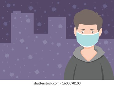 Coronavirus quarantine concept Coronavirus in China. Novel coronavirus (2019-nCoV), Man in white medical face mask. Illustration Vector