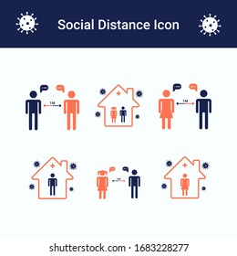 Coronavirus quarantine concept icon. Stay home and keeping social distance. Illustration of staying at home and maintaining social distance icon