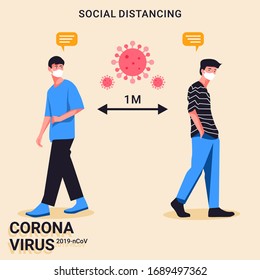 Coronavirus quarantine concept illustration. Stay home and keeping social distance. Illustration of staying at home and maintaining social distance illustrationpeople use a mask for fight virus concep