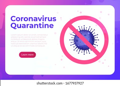 coronavirus quarantine heathcare banner concept, poster template with covid19 molecule and stop sign.