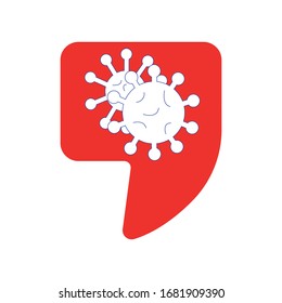Coronavirus quarantine news quoting for posting, covid-19 molecule in quotation marks. Illustration for news column, for banner or poster or textile