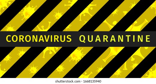 Coronavirus quarantine poster. Stop coronavirus outbreak concept. Warning quarantine banner with stripes and virus cells in under construction style. Seamless horizontal banner. Vector illustration