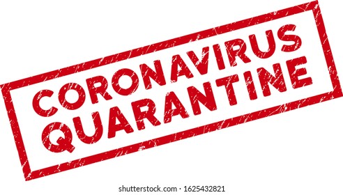 Coronavirus Quarantine rectangular framed seal. Red vector rectangular grunge seal with Coronavirus Quarantine text inside rectangular border. Useful for overlays with corroded rubber texture.