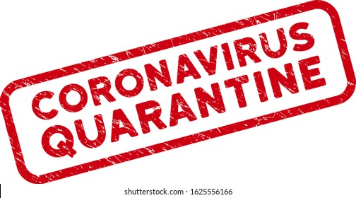 Coronavirus Quarantine rectangular framed stamp. Red vector rectangle textured seal stamp with Coronavirus Quarantine caption inside rounded rectangle contour.