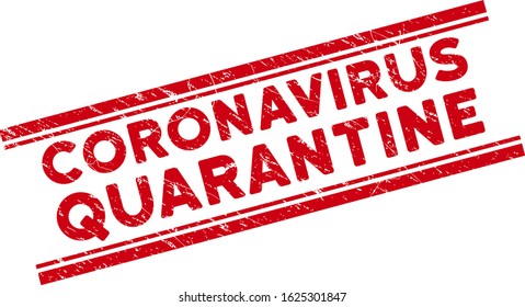 Coronavirus Quarantine seal. Red vector textured stamp with Coronavirus Quarantine caption between double parallel lines. Designed for rubber imitations with distress rubber texture.