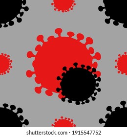 Coronavirus-Quarantäne. Nahtloses Muster in Rot-Schwarz-Tönen zum Bedrucken von Stoff, Papier, Tapete. Moderne Vektorgrafiken.