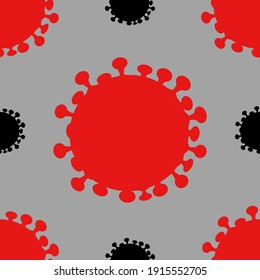 Coronavirus quarantine. Seamless pattern in red-black tones for printing on fabric, paper, wallpaper. Modern vector graphics.