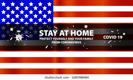 Coronavirus quarantine, stay at home USA.Stay at home to reduce risk of infection and spreading the virus. Quarantine motivational poster.