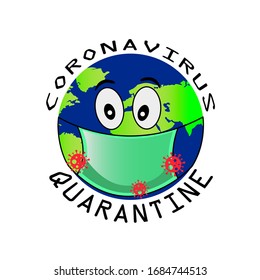 Coronavirus quarantine vector banner. Virus 2019-ncov attack earth globe. Earth Planet Dressed Medical Face Mask, isolated on white background. Vector EPS 10