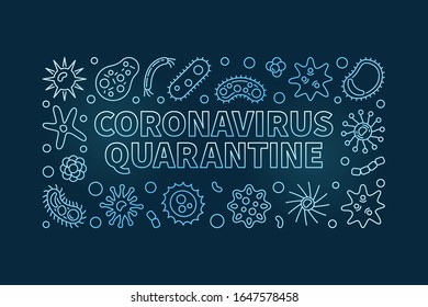Coronavirus Quarantine vector concept linear blue horizontal banner on dark background