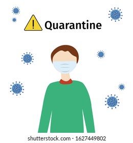 Coronavirus quarantine. Virus outbreak. Man wearing facial mask. Isolated illustration. Wuhan virus. Quarantine in China.