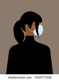 Coronavirus quarantine. Woman in a medical mask. Women's Day. Modern avatar. Trending colors. Vector graphics.